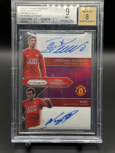 Panini Prizm Premier League Cristiano Ronaldo CR7 Nani Dual Auto /5 Beckett 9