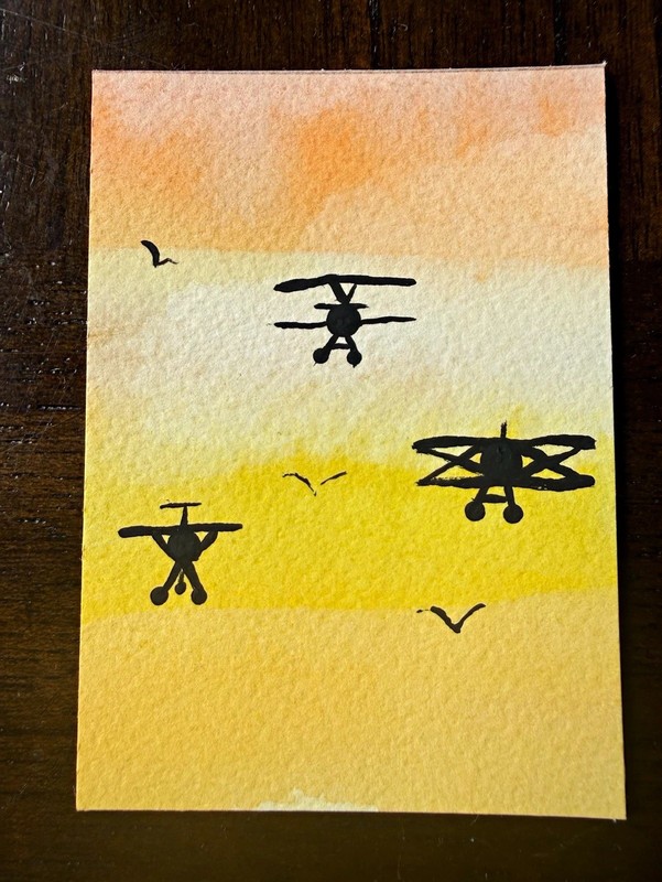 ACEO “Trio” Original Minimalist Watercolor & Acrylic on Paper 2.5x3.5” Signed