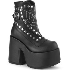 Pleaser Demonia Black Mid-Calf Platform Boots With Spiderweb Studs Camel 70