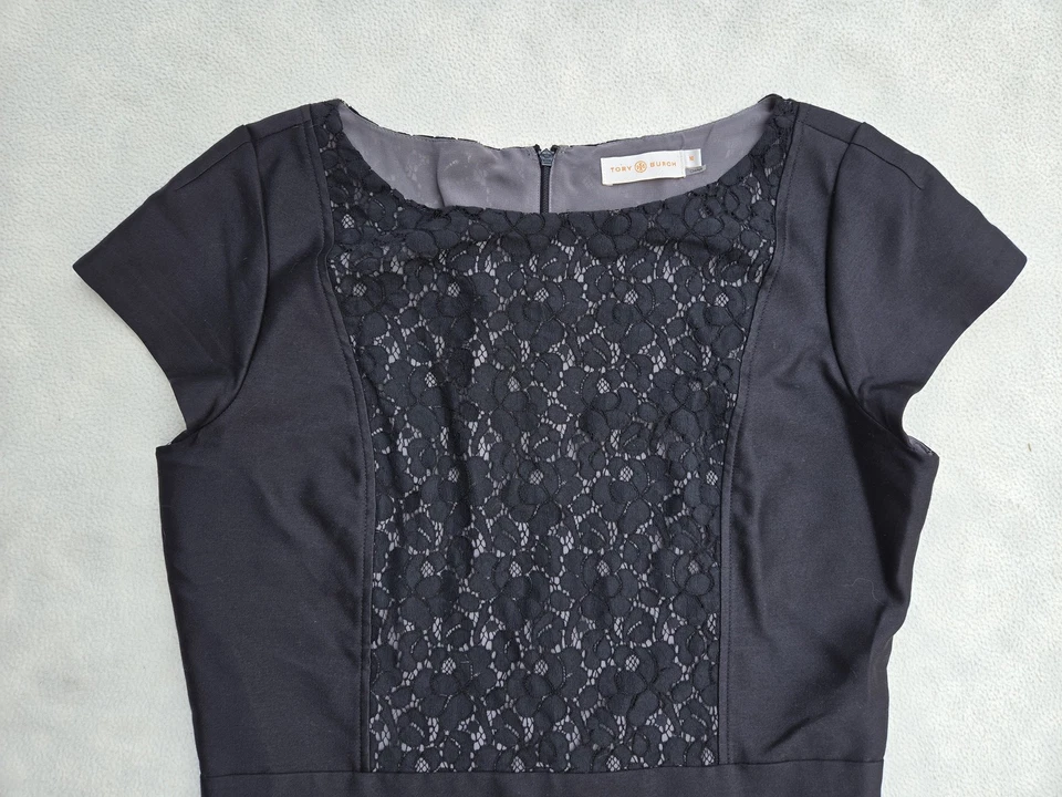 Vestido Tory Burch para mujer 10 negro funda de encaje manga corta mezcla de lana cóctel Foto 4 de 4