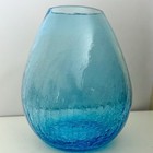 Old Art Glass Crackle Blown Glass Vase 8” Vintage Decor Teardrop Large Blue