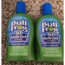 NEW Lot of 2 Bull Frog SPF 50 Quik Gel Sunscreen 5oz Water Armor Tech
