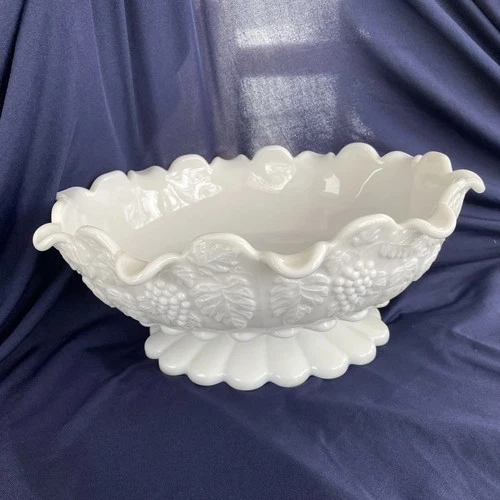 Westmoreland White Milk Glass Paneled Grape Pedestal Bowl 10-1/8" x 9-1/2"