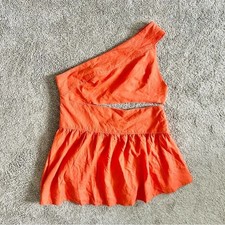 NWT Farm Rio Orange One Shoulder Mini Dress Size XL Side Cut Out Linen Blend