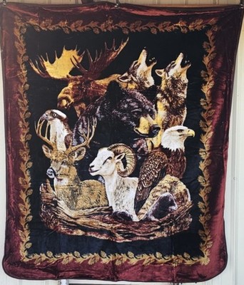 MOOSE RAM WOLF DEER EAGLE BEAR NATURES TAPESTRY OUTDOOR QUEEN SIZE BLANKET