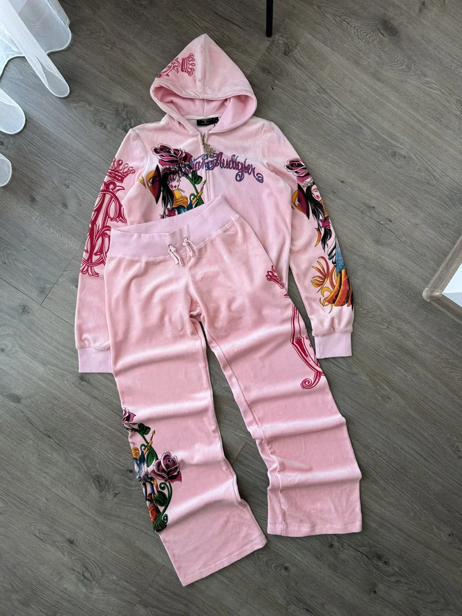 VTG Ed Hardy Christian Audigier Pink Velour Tracksuit | eBay