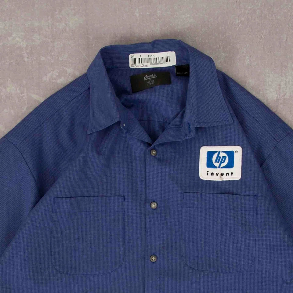Camisa de trabajo recortada vintage Hp L parche azul para hombre Foto 3 de 4