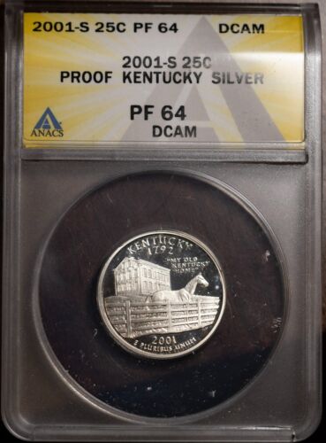 2001-S 25c Silver Kentucky Quarter PF64Dcam ANACS # 7472470 + Bonus - Afbeelding 1 van 2