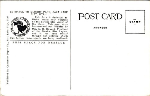 Entrance to Memory Park City Creek Canyon Salt Lake City Utah Linen Postcard - Picture 2 of 2