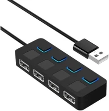 4-Port USB 2.0 Hub Multiplier With Individual Power Switches And LEDs Laptop PC