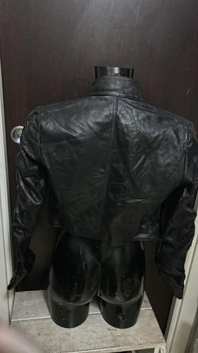 Red Evening Genuine Leather Jacket Used Women Size 40 Black LLD133 - Picture 5 of 11