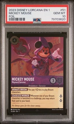Disney Lorcana Mickey Mouse Wayward Sorcerer Foil 51/204 PSA 10 Gem Mint 2023 9b