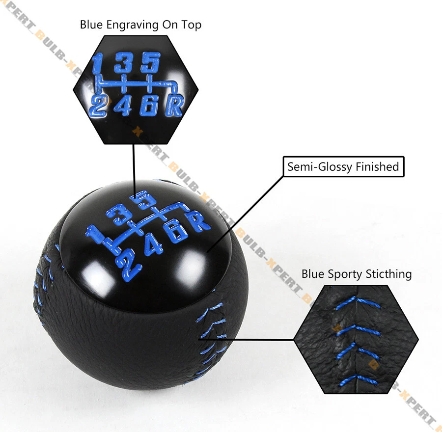 Perilla de cambio manual redonda de 6 velocidades de cuero con costura azul para Nissan Infiniti Foto 4 de 4