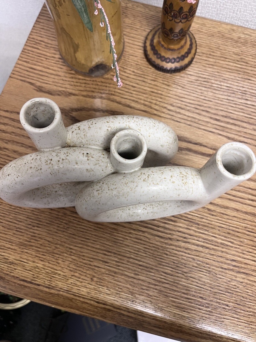 Ikebana Mid Century Modern Japan Pottery 3 Ring Tube Vase Ikebana Mid Century Modern Japan Pottery 3 Ring Tube Vase