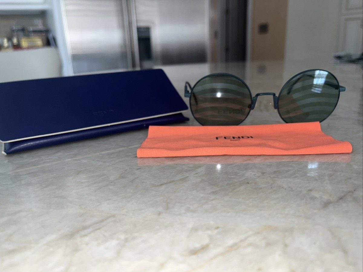 FENDI FF0248/S 1EDXR MATT GEEN TURQUOISE WAVES ROUND SUNGLASSES. 53m NWT Off-White Ontario Black 52mm Sunglasses main image 2