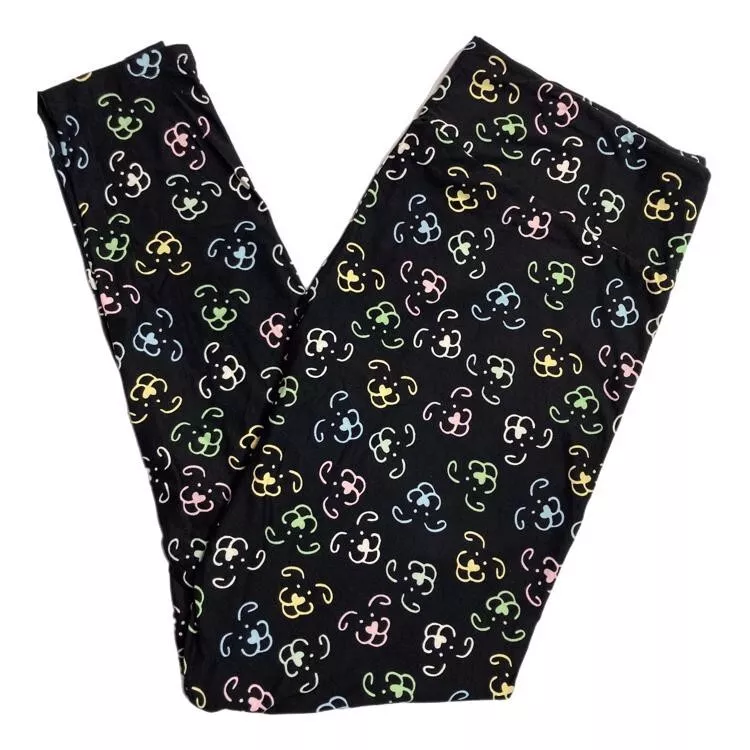 LuLaRoe TC2 Leggings Dog Faces Multi Color on Black NWT