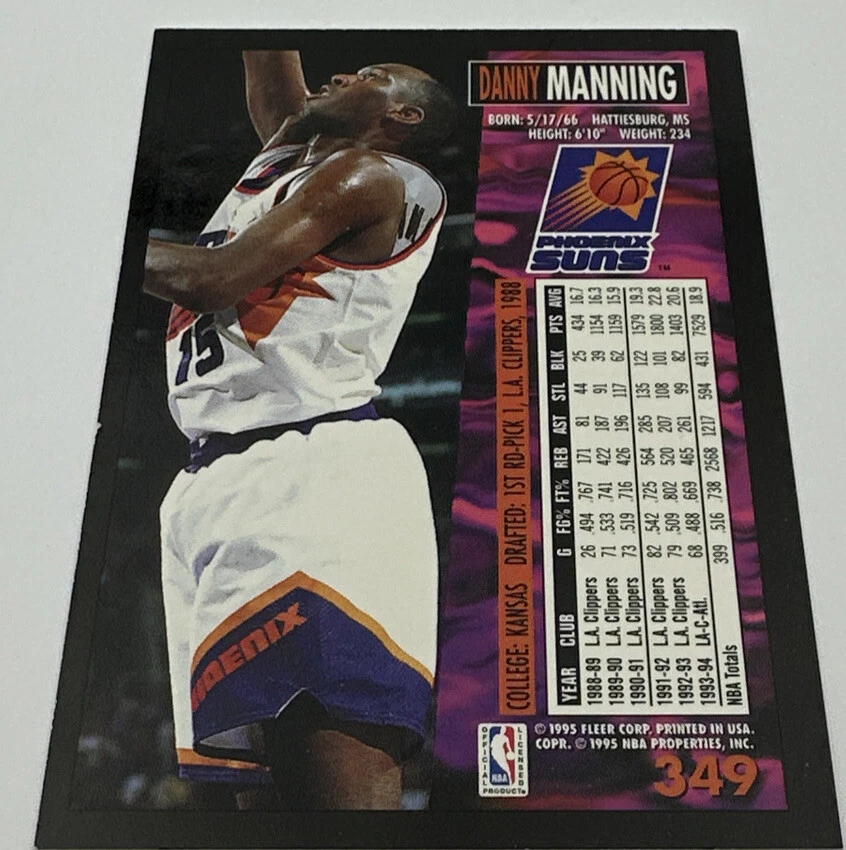 Tarjeta de baloncesto Danny Manning Phoenix Suns 94-95 Fleer #349  Foto 2 de 3