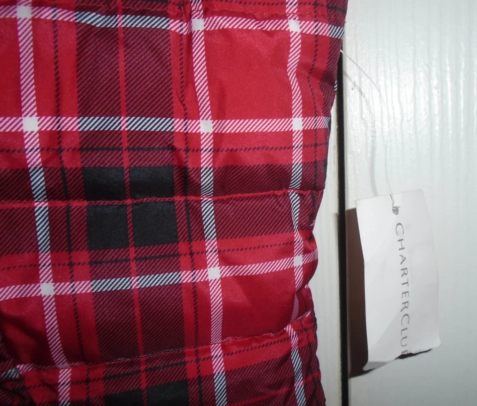 Charter Club Woman's Puffer Vest, Full Zip, Red Plaid, Size S, NWT - Image 3 of 4