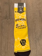 NWT Men's Large 9-13 Stance Casual MLB Milwaukee Brewers Hey Batter Crew Socks L