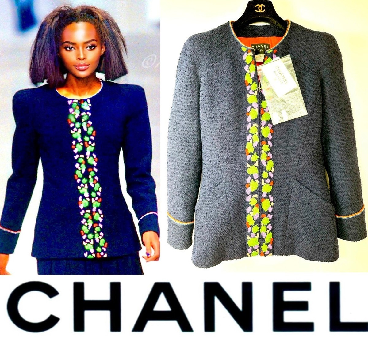 Chanel Vintage 1997 Blue Tweed Boucle Jacket 36 38 40 4 6 8