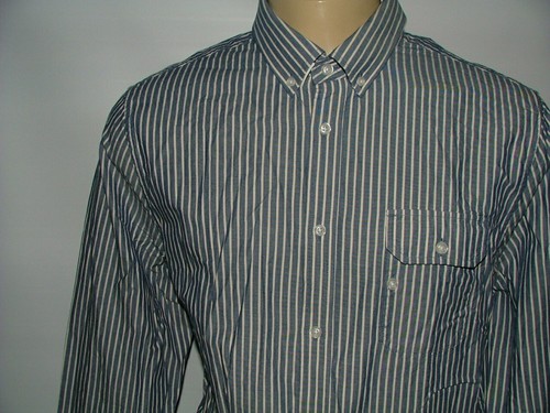 NEW WT FIVE FOUR CASUAL SHIRT SIZE XL COTTON WHITE BLUE STRIPED #140 - Picture 2 of 6