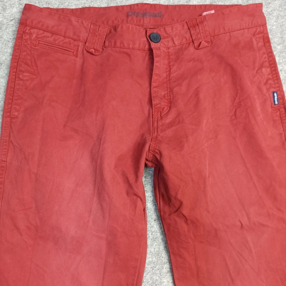 Desigual Pantalon Chino Homme Rouge W34 L34 Coupe Slim Droite 100% Coton - Photo 1/4