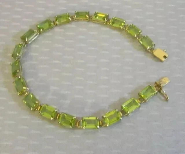 Lab Created Peridot Women Tennis Bracelet 4Ct Emerald Cut 14K Yellow Gold Plated - Image 3 of 4