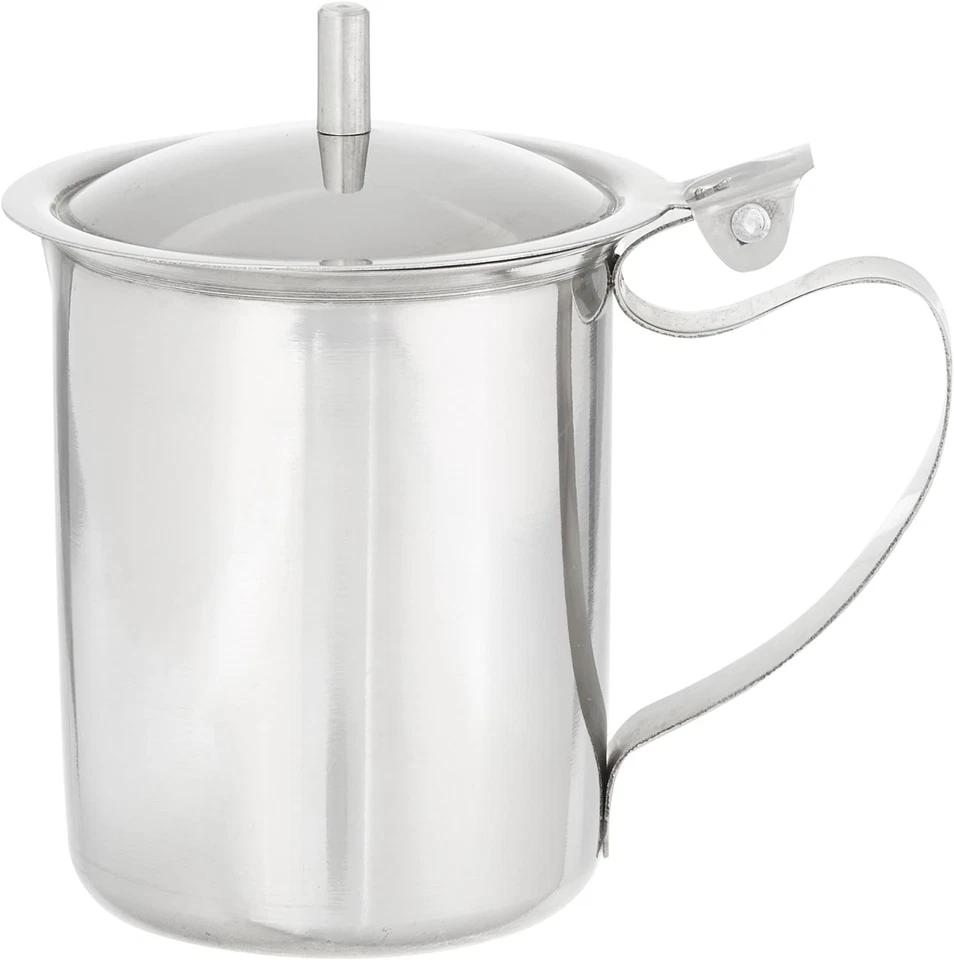 Crema Winco de acero inoxidable con cubierta, 10 onzas, mediana, metálica Foto 4 de 4