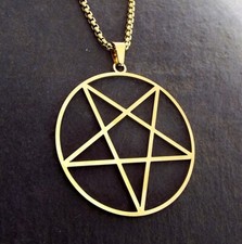 Large Golden Steel Occult Inverted Pentacle Pentagram Pendant