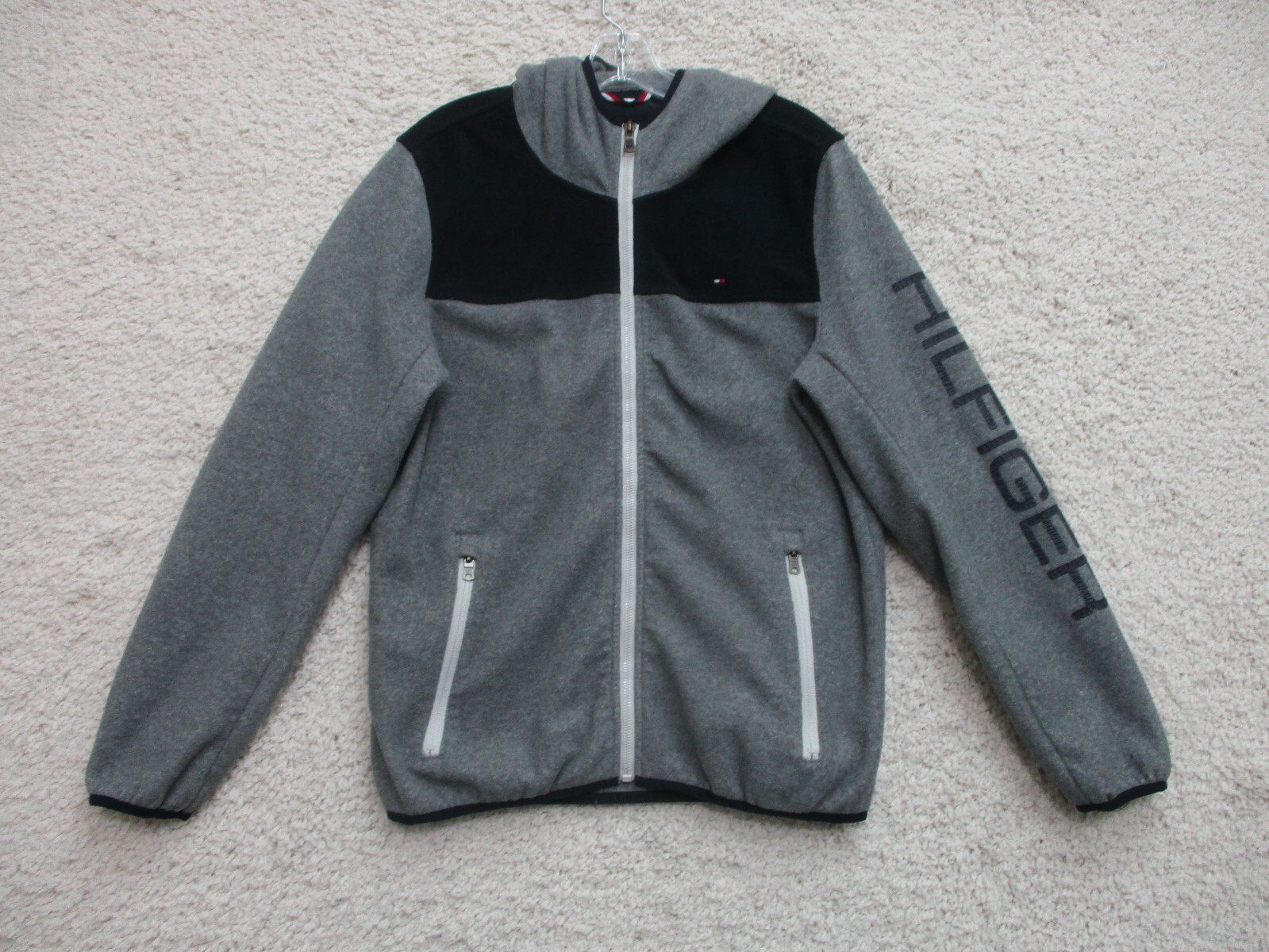 Tommy Hilfiger Sweater Small Adult Gray Full Zip Pockets Hoodie Flag Logo Mens S