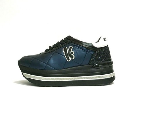 KEYS SCARPE DONNA SNEAKERS CON GOMMA ALTA 5592 BLU TESSUTO A QUADRI SCONTO  | eBay