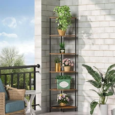 Corner Plant Stand Shelf, 6 Tier Tall Shelf for Indoor Plants, Rustic Brown Corn