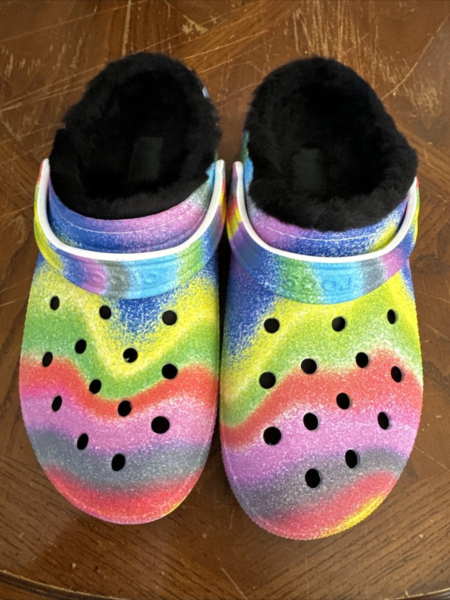 Men’s new classic Crocs spray dye faux fur lined clogs multi color men’s 11 NWT Crocs CLASSIC LINED TIE-DYE CLOG / Fuzzy Slippers Mens 11  main image 4