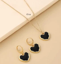 Fashion Earrings Necklace Sets Women Stainless Steel Chain Charm Heart Pendant