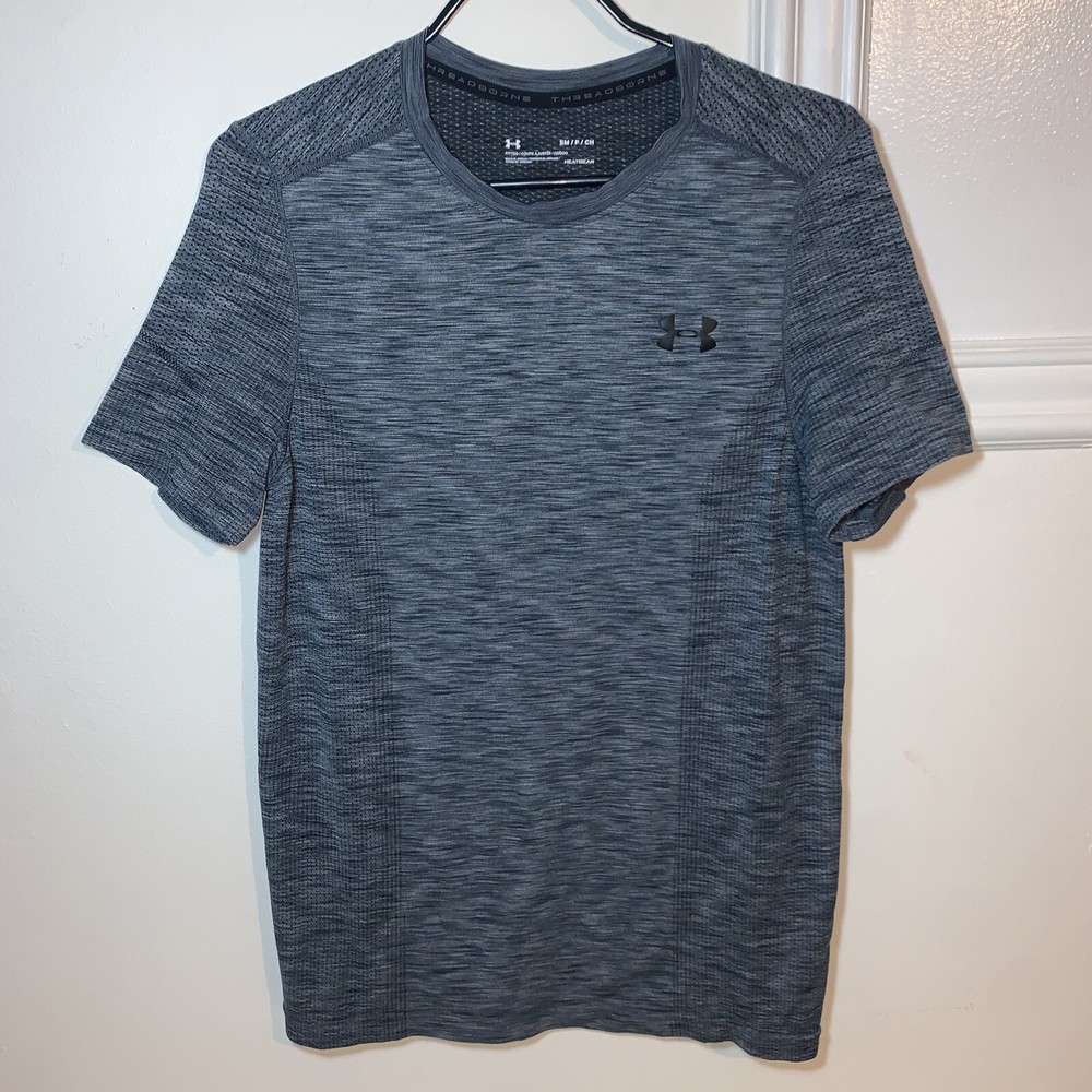 Under Armour T-Shirt Men's Size S Gray Threadborne HeatGear Fitted Pullover .