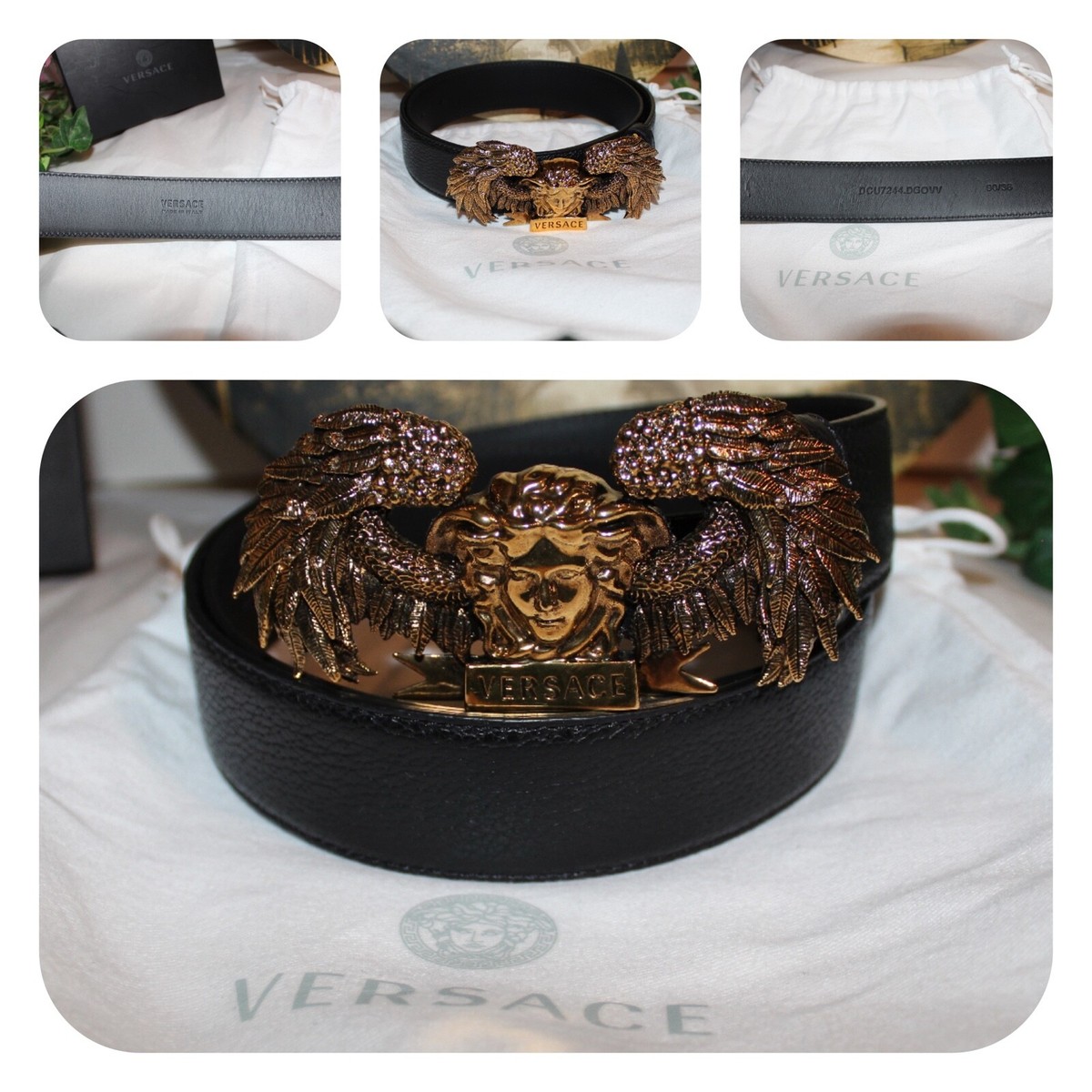 VERSACE メデューサ レザー　ベルト 90/36 a419 VERSACE Calfskin Crystal La Medusa Belt 90 36 Black 1642613