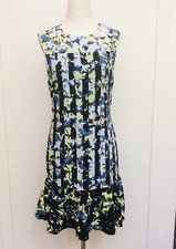 Peter Pilotto Target Blue Yellow Black White Stripe Floral Sleeveless Dress  XS