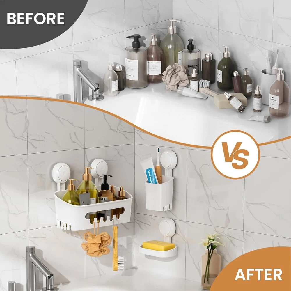 Shower Caddy Suction Cup Set Shower Shelf Shower Basket No-Drilling Removable Su