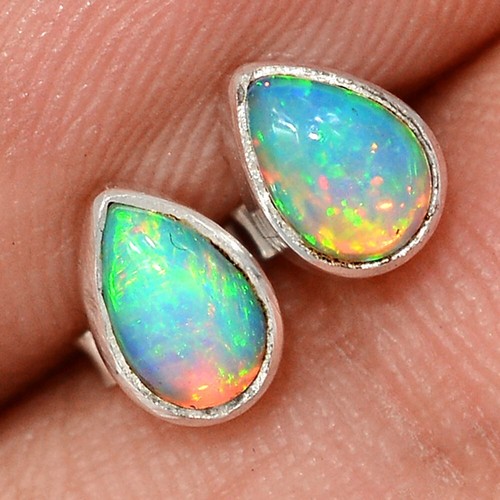 Natural Ethiopian Opal 925 Sterling Silver Earrings Stud Jewelry CE50888