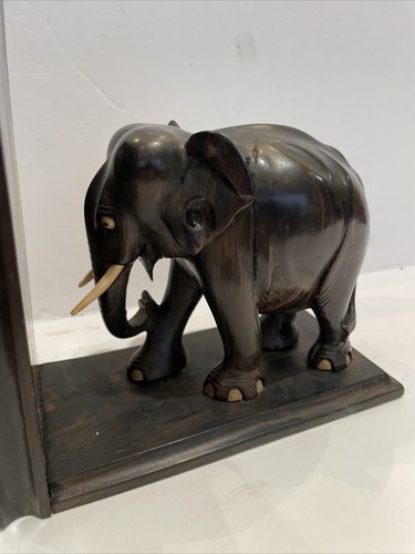 PAIR OF ANTIQUE CARVED EBONY ELEPHANT BOOKENDS - Picture 4 of 10