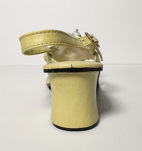 Vintage 1960s 1970s Vagabonds Pearl Beaded Satin Ball Sandal Heel Shoes Yellow 7 - Picture 19 of 22