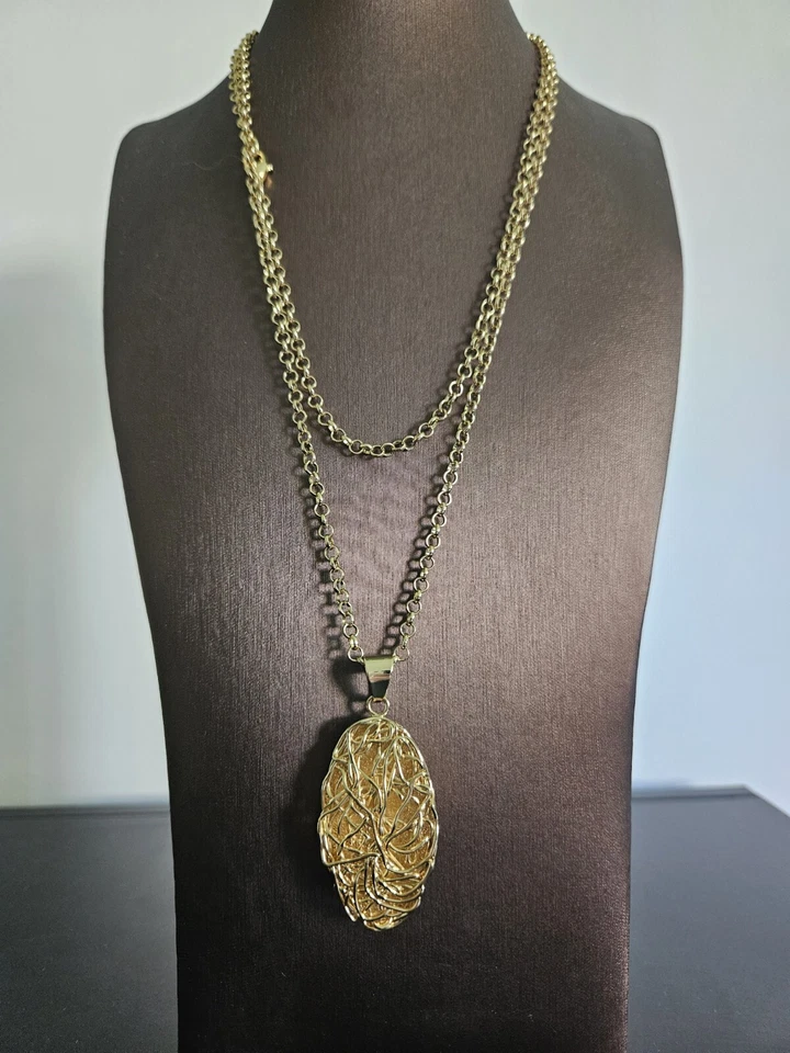 Messing Halskette 80 + 10 cm Gelb Vergoldet +Anhänger 50mm UVP 59€