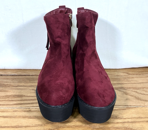 Botines Ollio para mujer con plataforma con cremallera imitación gamuza rojo oscuro 10 1/2 - Imagen 4 de 8