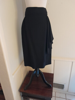 Vintage ESCADA Skirt Size 8 (EU 38) Wool Designer Straight Black Ruffle, NWT!
