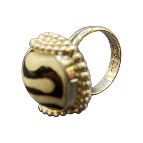 Anello Zebra Diaspro Taglio Cuscino Cristallo Argento Sterling Placcato Oro Timbrato Sejan - Foto 9 di 24