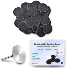 100pcs Foot File Sandpaper Disc with 1 Metal Shaft Replaceable Sanding Pads f...