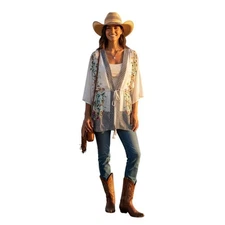 DR2 by Daniel Rainn Sheer Floral Kimono Top | Boho | Adjustable Waist | Sz XS/S