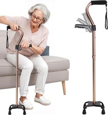 Adjustable Walking Cane for Men  Women   4-Pronged Base for Stability