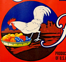 Vintage 1930s Our Pick Crate Label, Large, Loomis, CA, Rooster Rustic Farm Decor