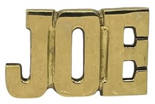 Vtg 80s JOE Brass Belt Buckle Cut Spell Out Taiwan NOS Open Pack Tarnish Scuffed